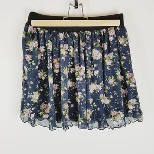 Lime orange floral gathered mini skirt size 28